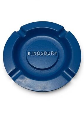 Vintage Kingsbury Warwickshire England Blue Enamel Metal Souvenir Ashtray